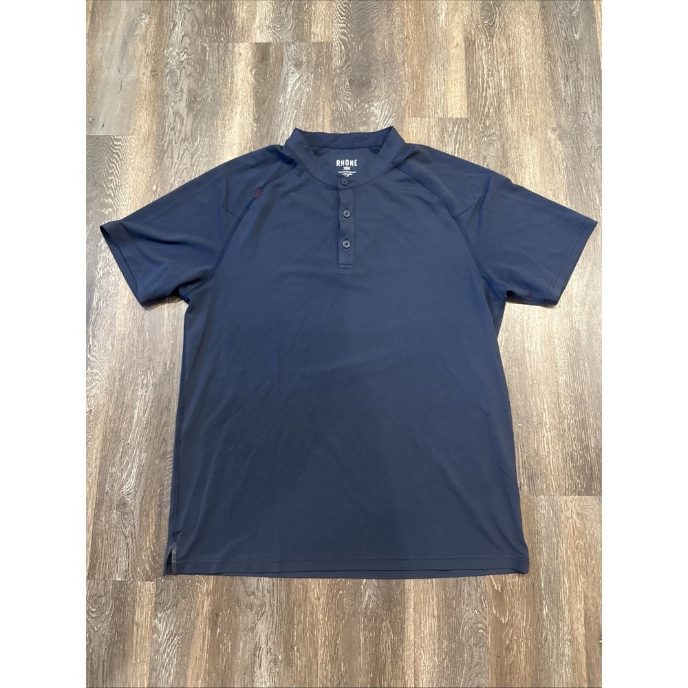 Rhone Shirt Men's Large Blue 3 Button Crewneck Performance Stretch
